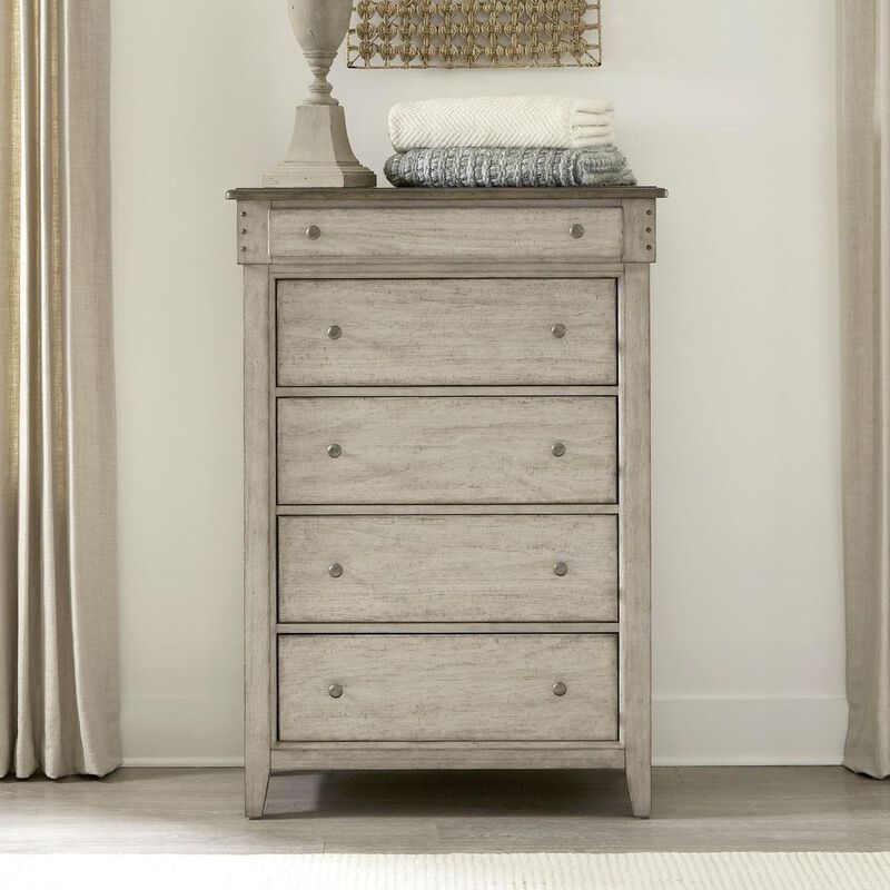 Liberty Furniture 5 Drawer Chest - in Weathered Linen Finish w/ Dusty Taupe Tops image number 1