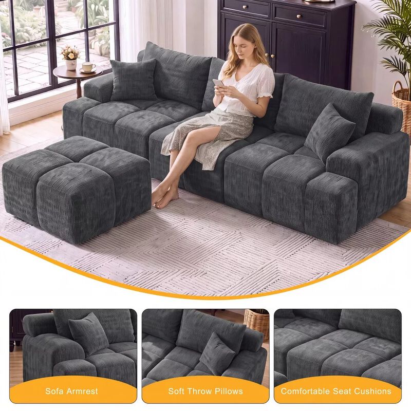 Vipbear 122" L Shaped Modular Sectional Sofa with Ottoman Oversized Deep Seat Comfy Chenille Fabric image number 8