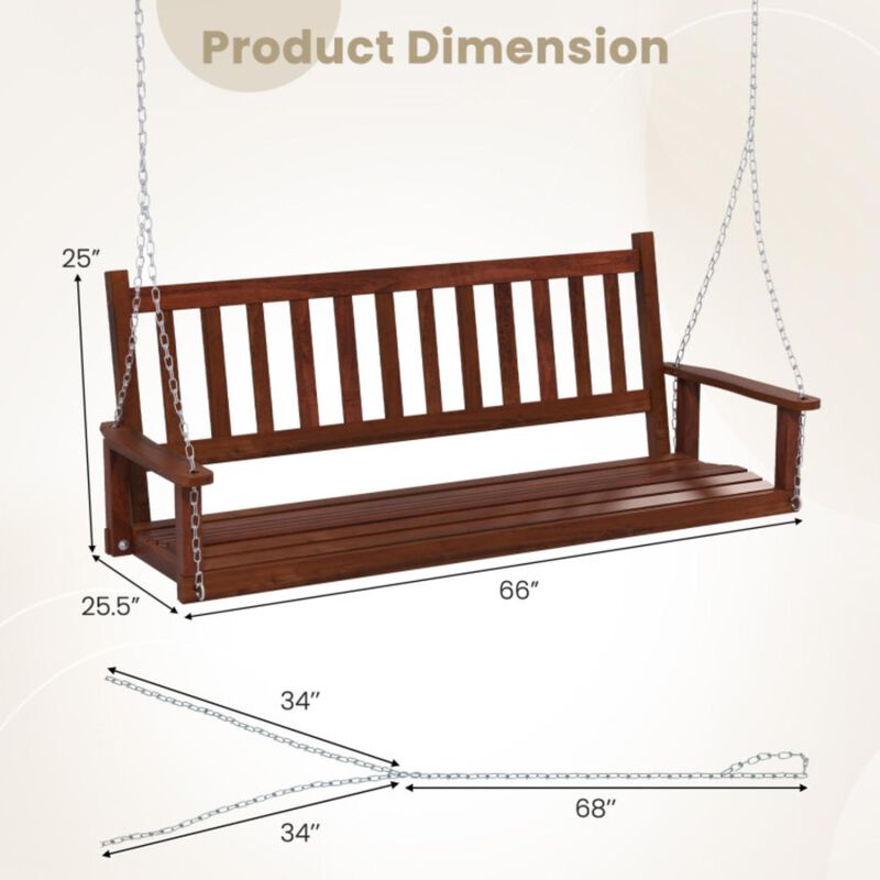 Hivvago 3-Person Wooden Outdoor Porch Swing with 800 lbs Weight Capacity