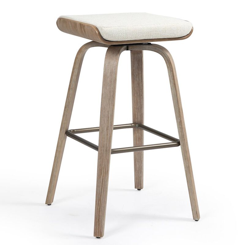 Glamour Home Set of 2 Beatrix Beige Woven Fabric Bar Stool with Natural Wood Legs