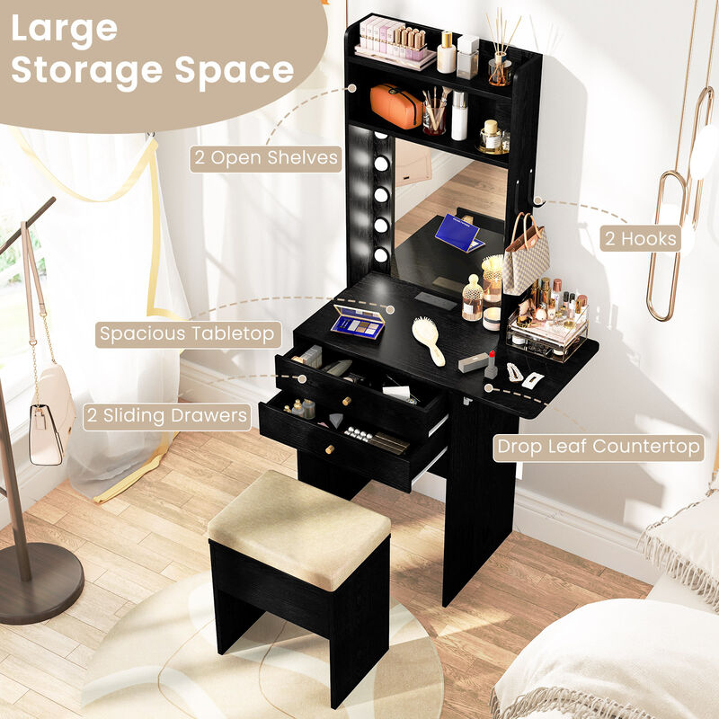 3-Color Lighted Mirror Vanity Desk Set with Power Outlets for Bedroom or Dressing image number 5