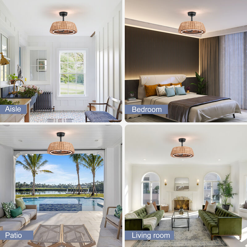 Breezary 20" LED Caged Ceiling Fan with Light, Rattan Fandelier, 6 Speed Remote, Dimmable, 3 Blades image number 6