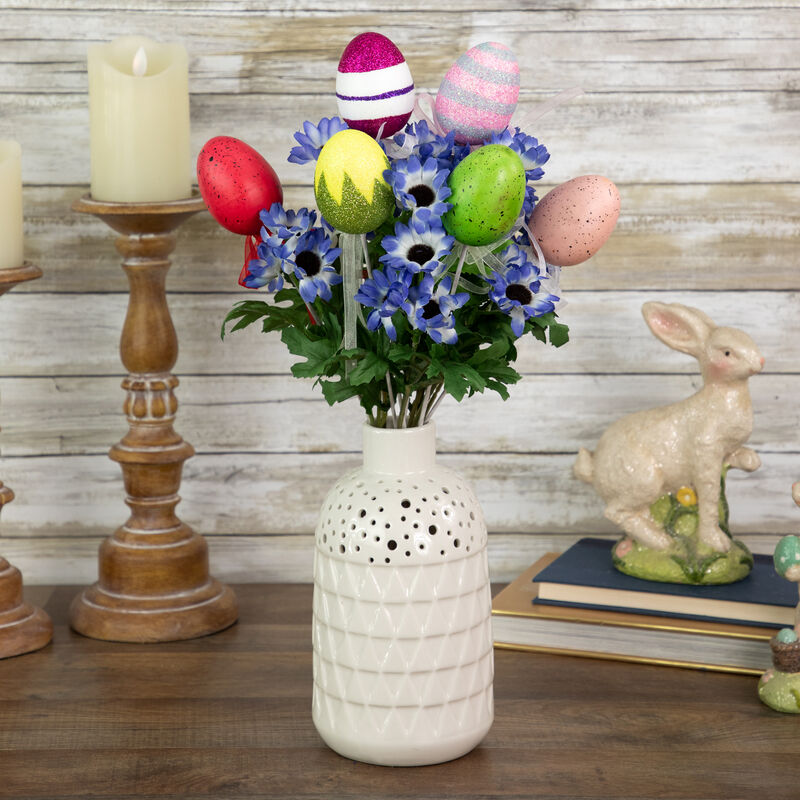 Set of 6 Colorful Speckled and Glittered Easter Egg Picks  14.5"