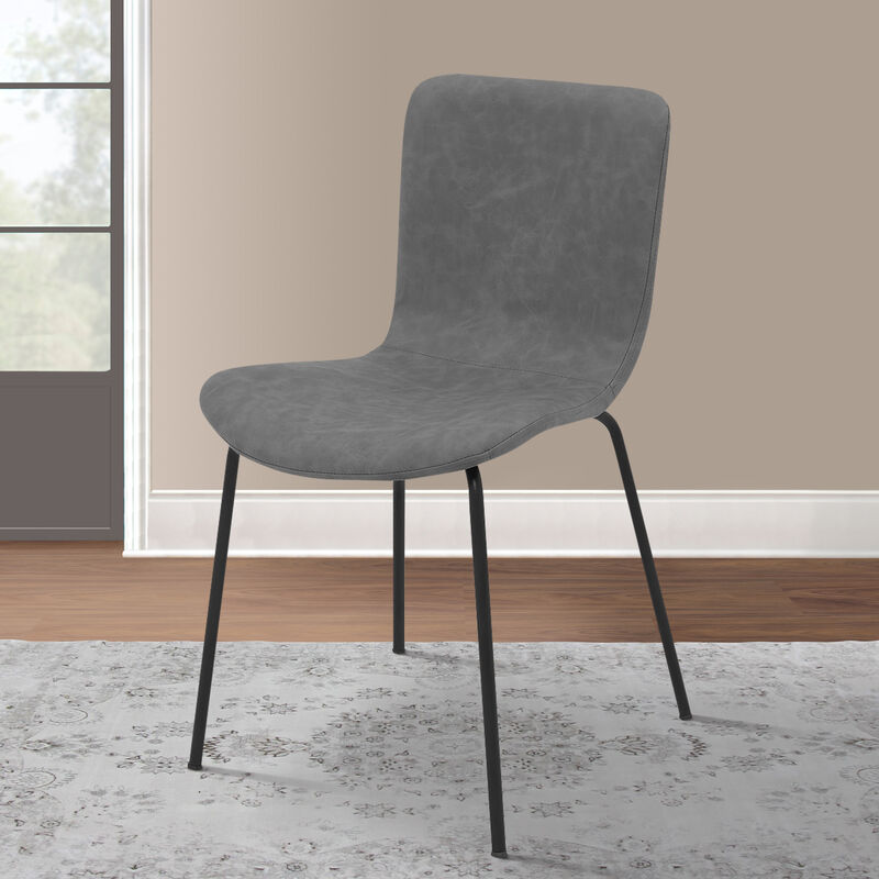 Metal and Fabric Dining Chair, Set of 2, Gray and Black-Benzara