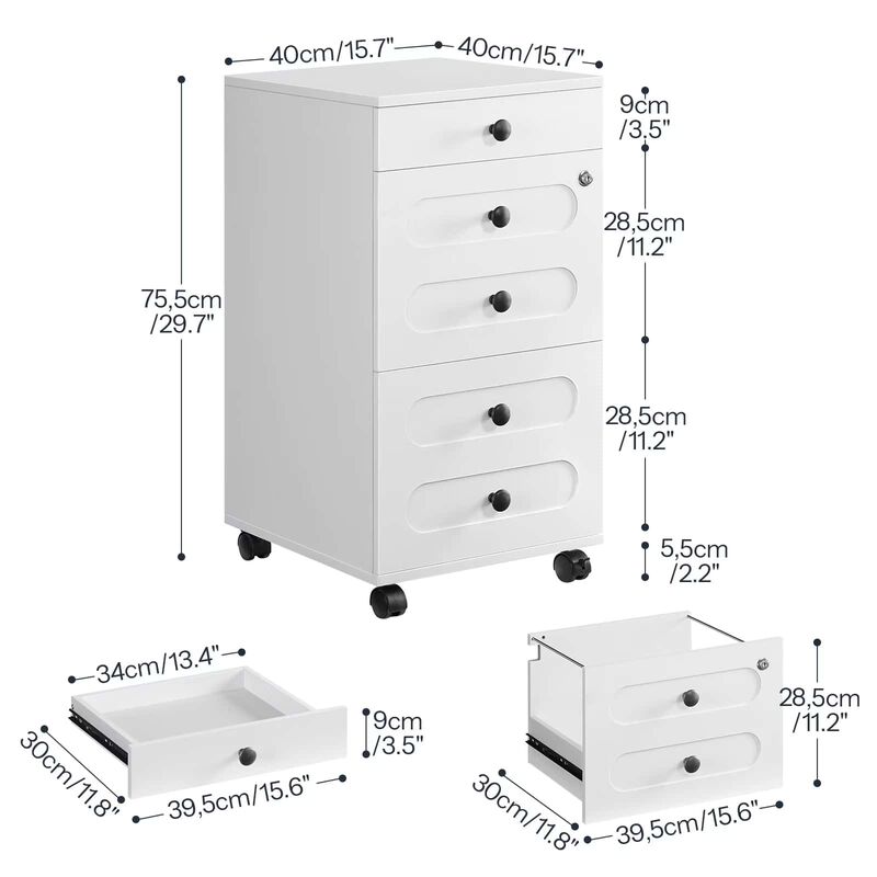 Farmhouse Rolling File Cabinet with Lock and 3 Storage Drawers-White image number 2
