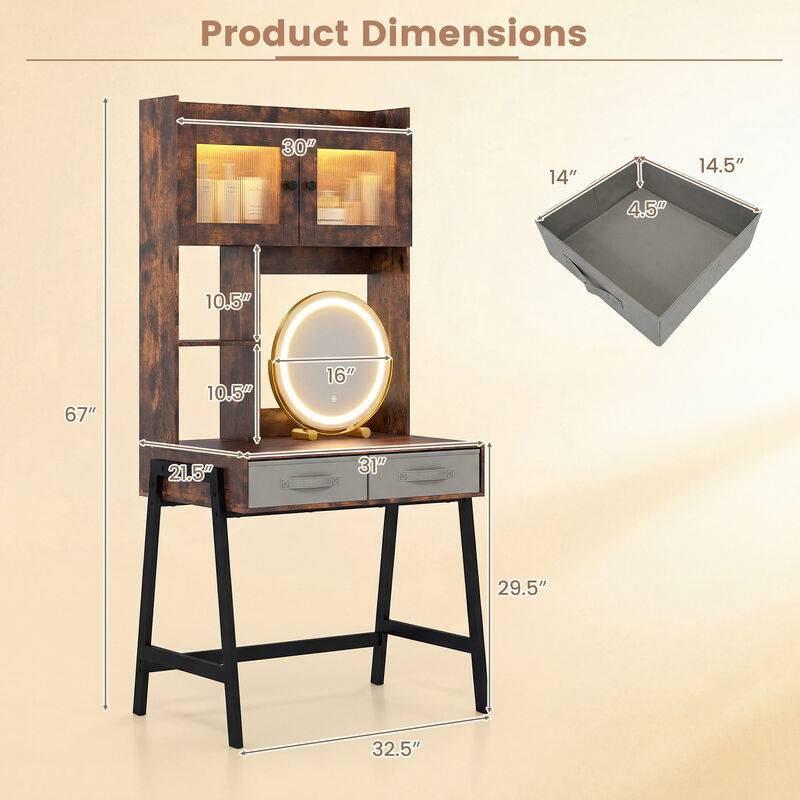 Modern Makeup Dressing Table with Rotatable Mirror and 3 Light Colors image number 2
