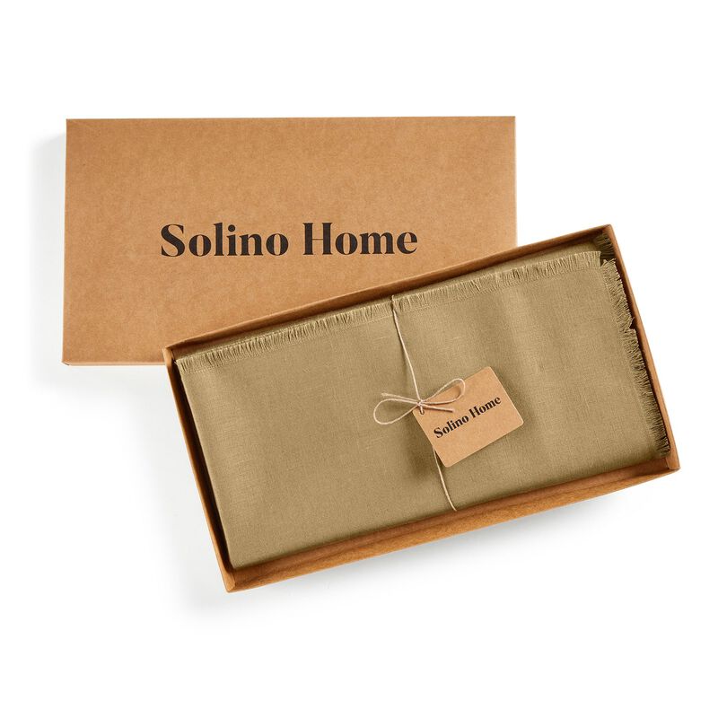 Solino Home Fringe 100% Linen Table Throw &ndash; Handcrafted, Machine Washable, Perfect for Holiday and Everyday Dining