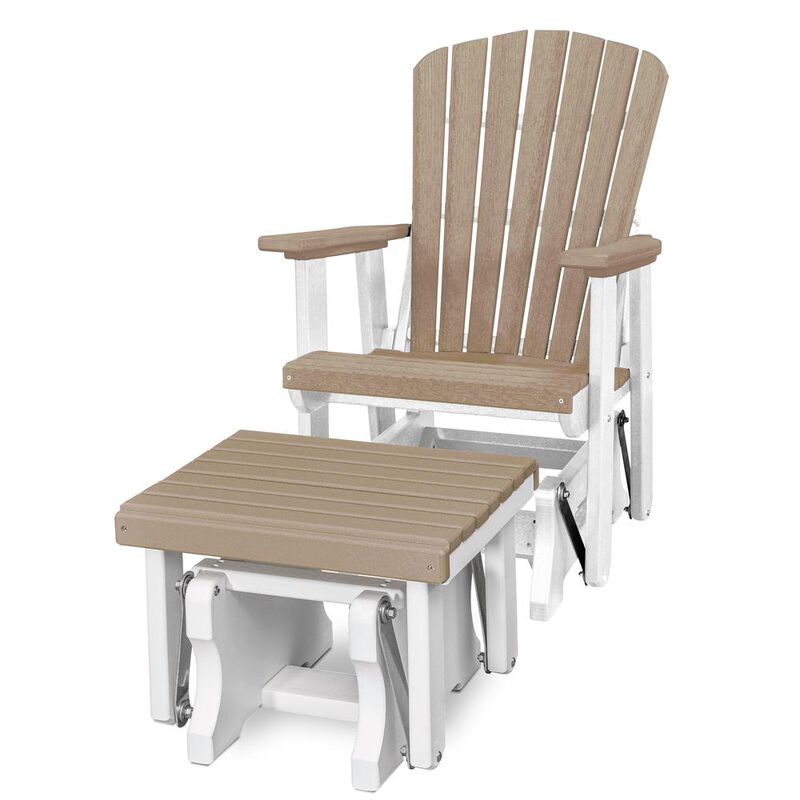 American Furniture Classics Fan Back Glider and Ottoman Glider in Weatherwood with a White Base