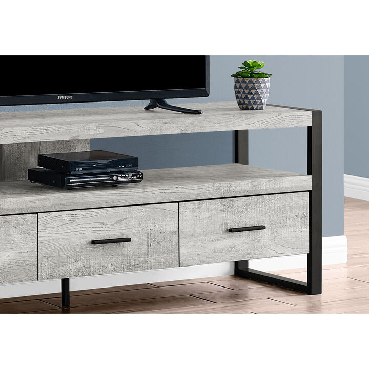 Monarch Specialties I 2821 Tv Stand, 60 Inch, Console, Media Entertainment Center, Storage Drawers, Living Room, Bedroom, Metal, Laminate, Grey, Black, Contemporary, Modern