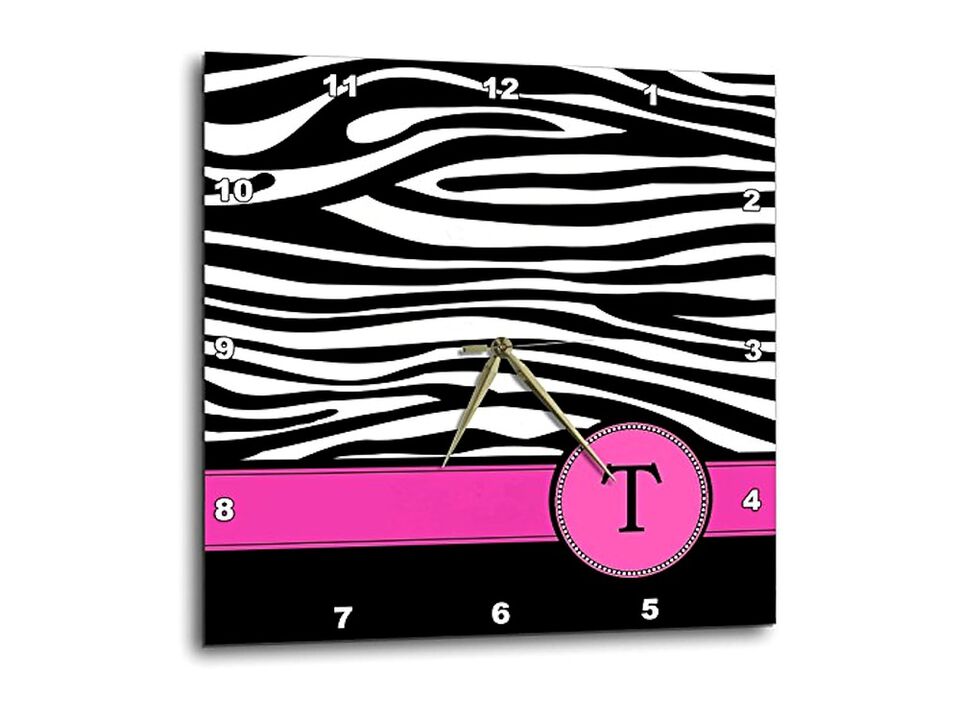 Letter Monogrammed Black White Zebra Wall Clock 13 Inch Home Decor