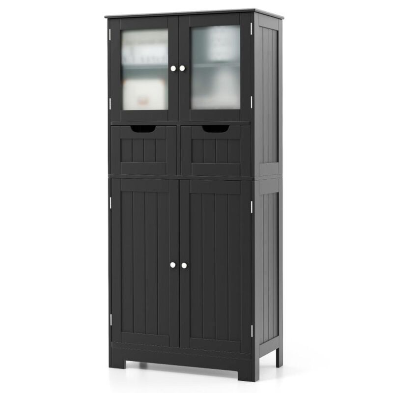 Hivvago 4 Door Freestanding Bathroom Floor Storage Cabinet with 2 Drawers and Glass Doors