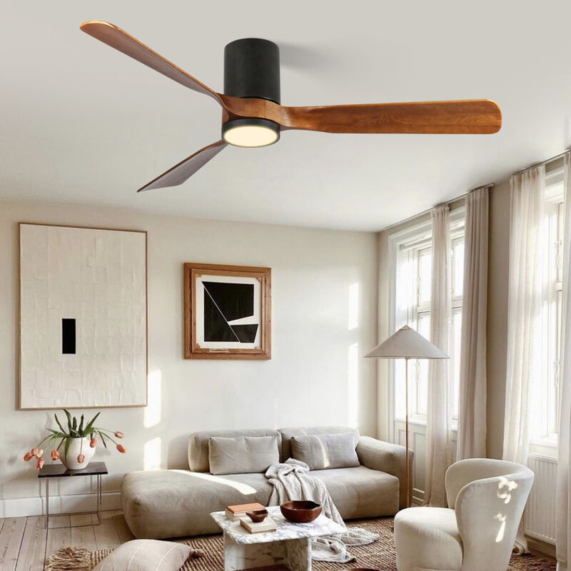 ELEMENT ACE Contemporary Indoor Outdoor LED Ceiling Fan with Wood Blades and Remote Control image number 1