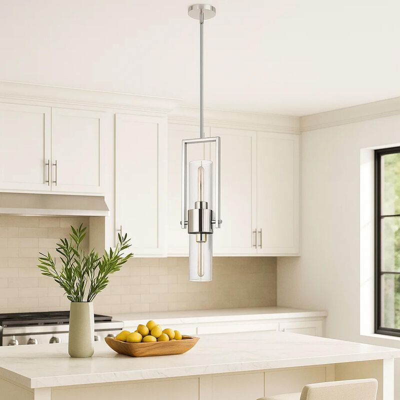 Pendant with Cylindrical Rotatable Glass Shade, Chrome - Benzara image number 7