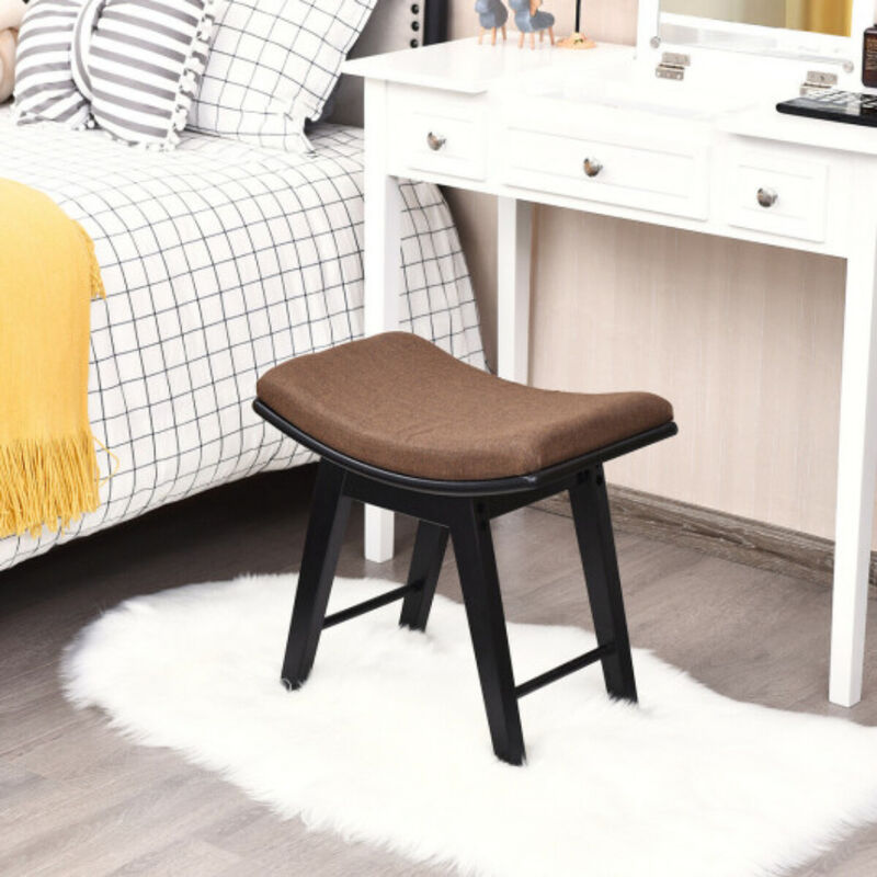 Modern Dressing Makeup Stool with Concave Seat Rubberwood Legs-White