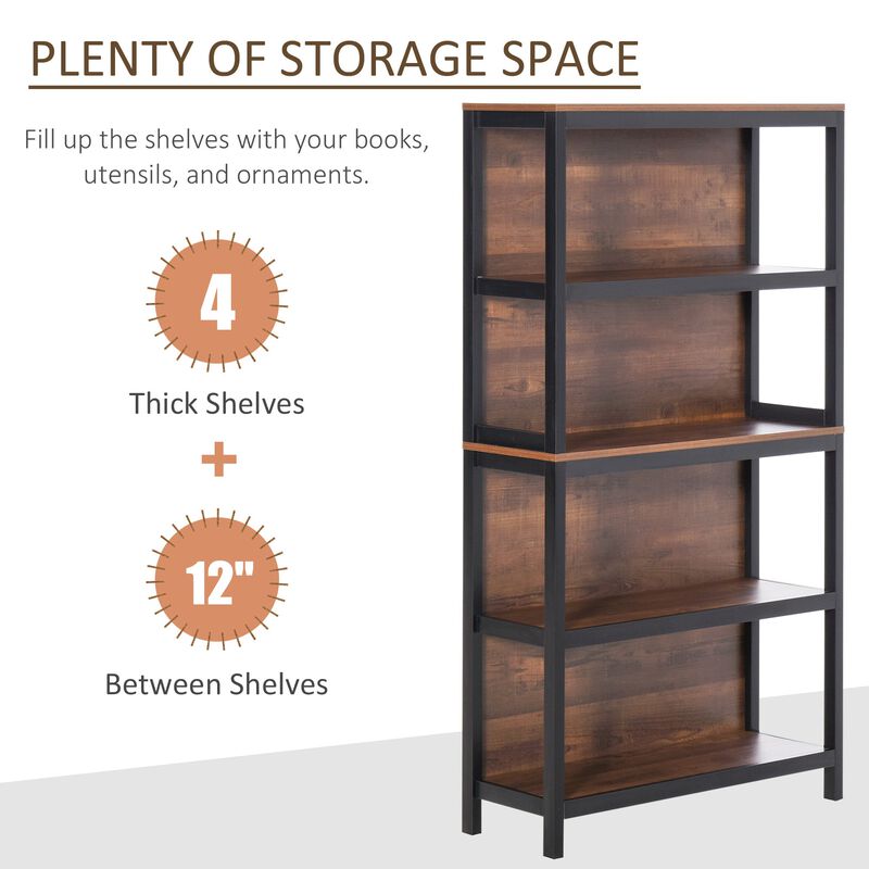 Modern 4 Tier Bookshelf Bookcase Utility Storage Shelf Organizer for Home Study Office with Display Rack  Black/Walnut image number 5