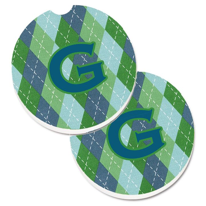 Caroline's Treasures Monogram - Initial G Blue Argoyle Set of 2 Cup Holder Car Coasters CJ1020-GCARC, 2.56, Multicolor
