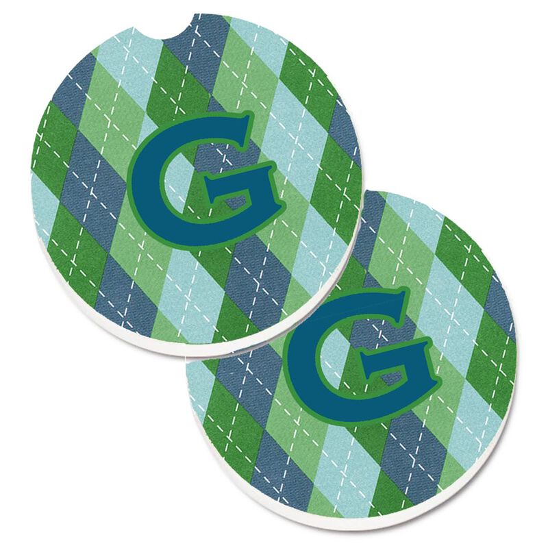 Caroline's Treasures Monogram - Initial G Blue Argoyle Set of 2 Cup Holder Car Coasters CJ1020-GCARC, 2.56, Multicolor