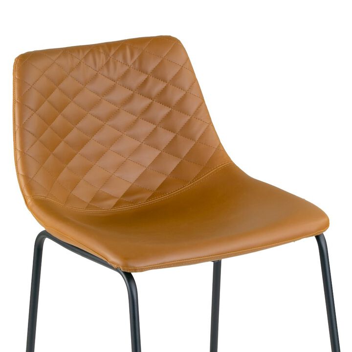 Glamour Home Set of 2 Ave Iron Frame Cappuccino Brown Faux Leather Bar Stool with Stitching