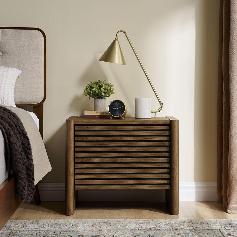 Modway Emric Wave Nightstand in Walnut - Modern Bed Side Table with Wave-Pattern Slatted Drawers for Bedroom or Living Room image number 1