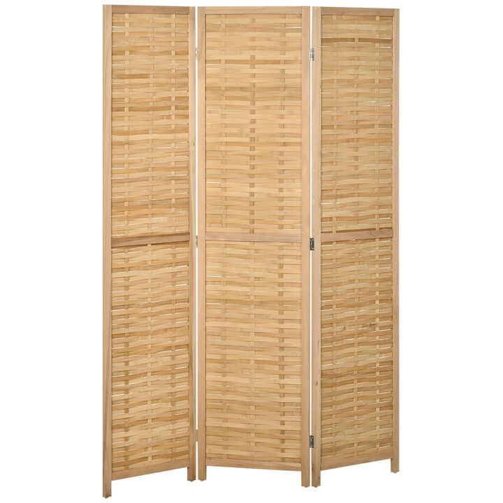 Natural Room Divider: 3-Panel Bamboo Folding Screen for Home Office