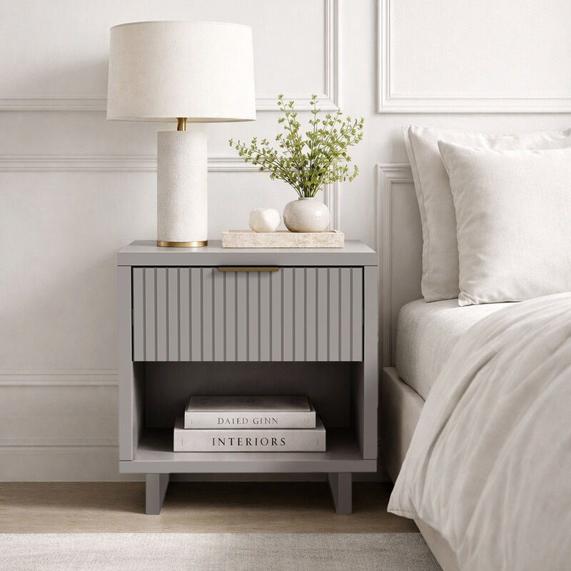 Elara 1-Drawer Light Gray Nightstand image number 1
