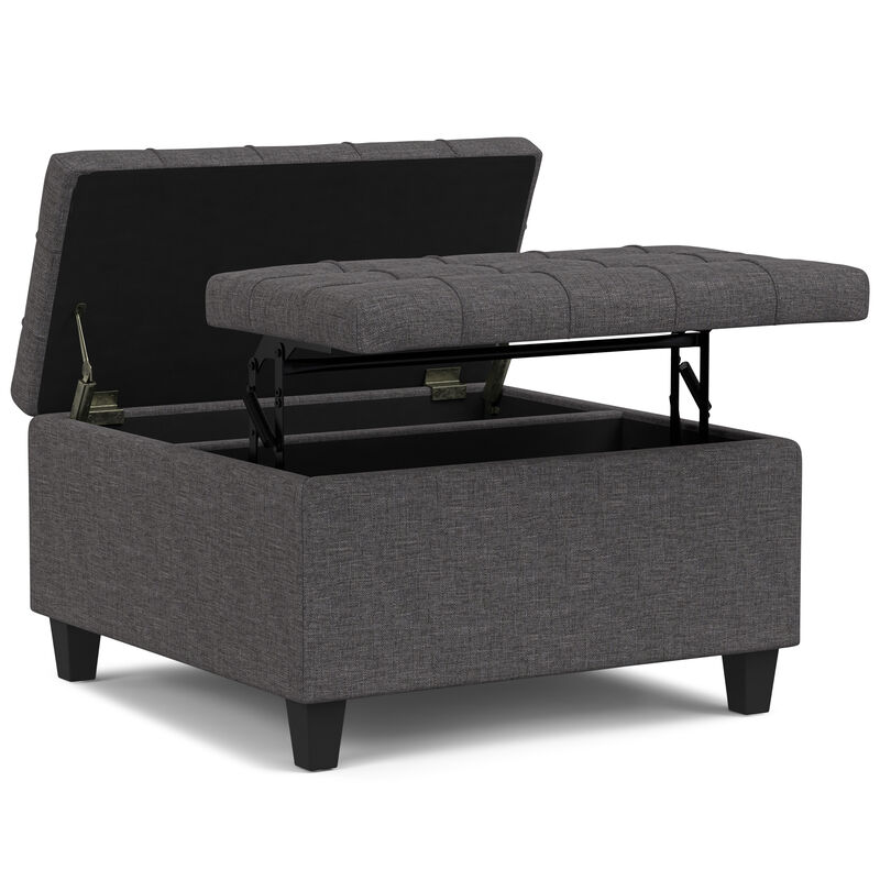 Harrison 30 inch Wide Transitional Square Small Coffee Table Storage Ottoman in Slate Grey , Assembled image number 3
