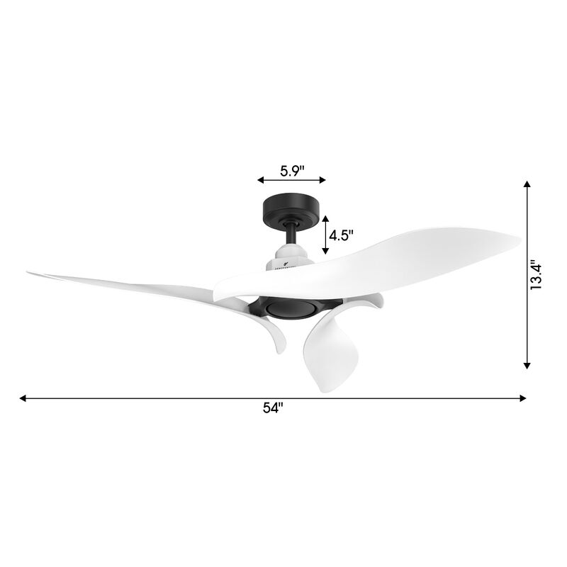 54 in. White Propeller Ceiling Fan with Remote without Light