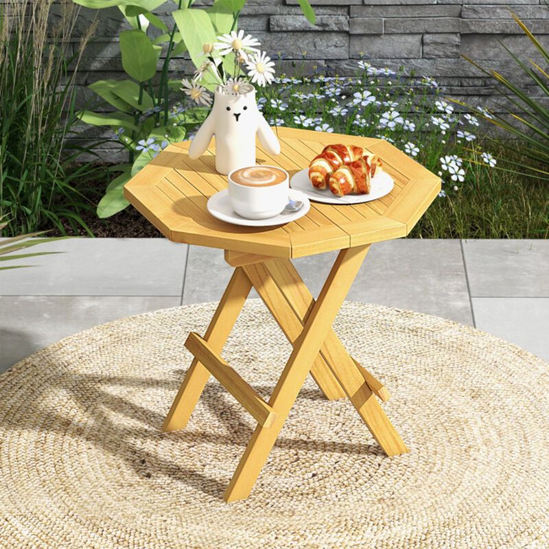 20" Folding Teak Wood Octagon Coffee Table with X-Legs & Slatted Top image number 5