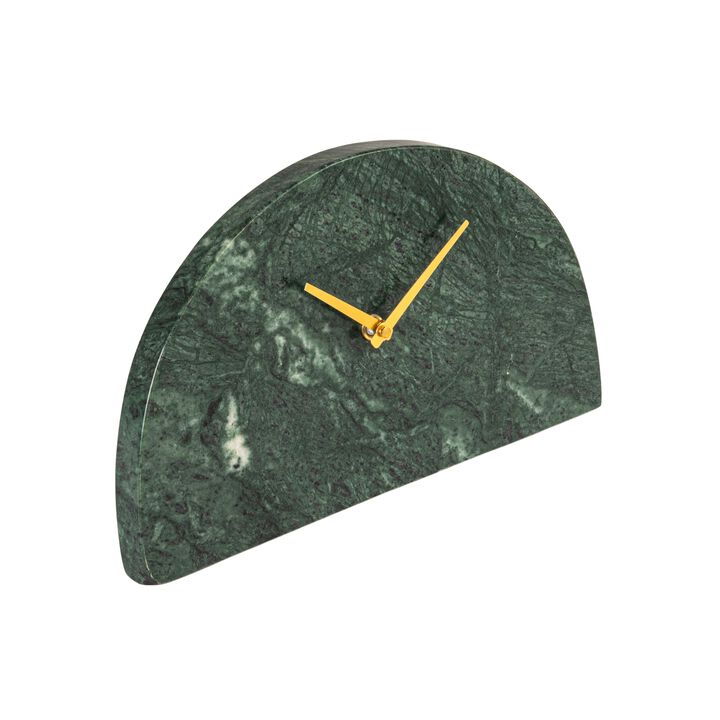 Decorative Half Moon Marble Mantel Clock, Green and Gold