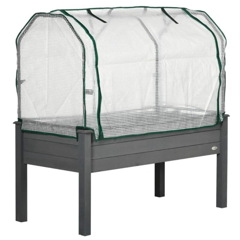 Hivvago Grey Wood Elevated Raised Garden Bed Planter with Greenhouse Cover