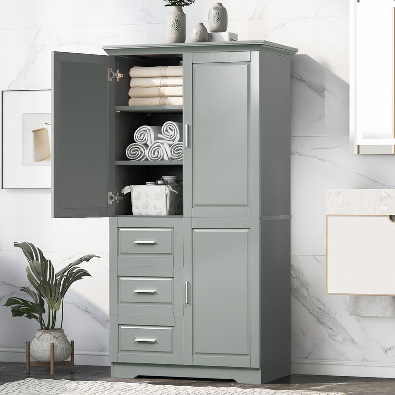 Whisen Tall and Wide Storage Cabinet with Doors, Three Drawers and Adjustable Shelf