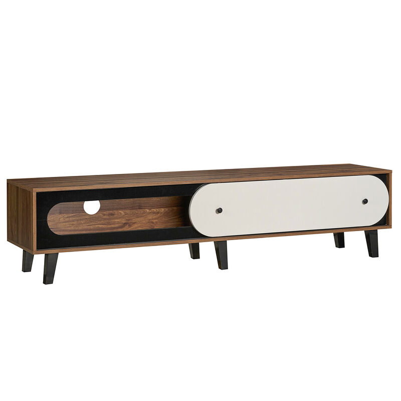 Mid-Century Modern Entertainment Center TV Stand with Sliding Door Cabinet-Walnut image number 0