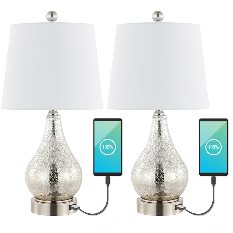 Dino Farmhouse Industrial Iron/Glass LED Table Lamp with USB Charging Port