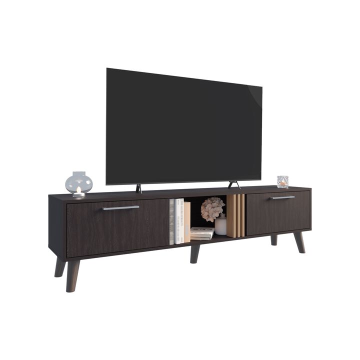 Lankin TV Stand, 2 Doors, 1 Shelf, Black / Natural Oak