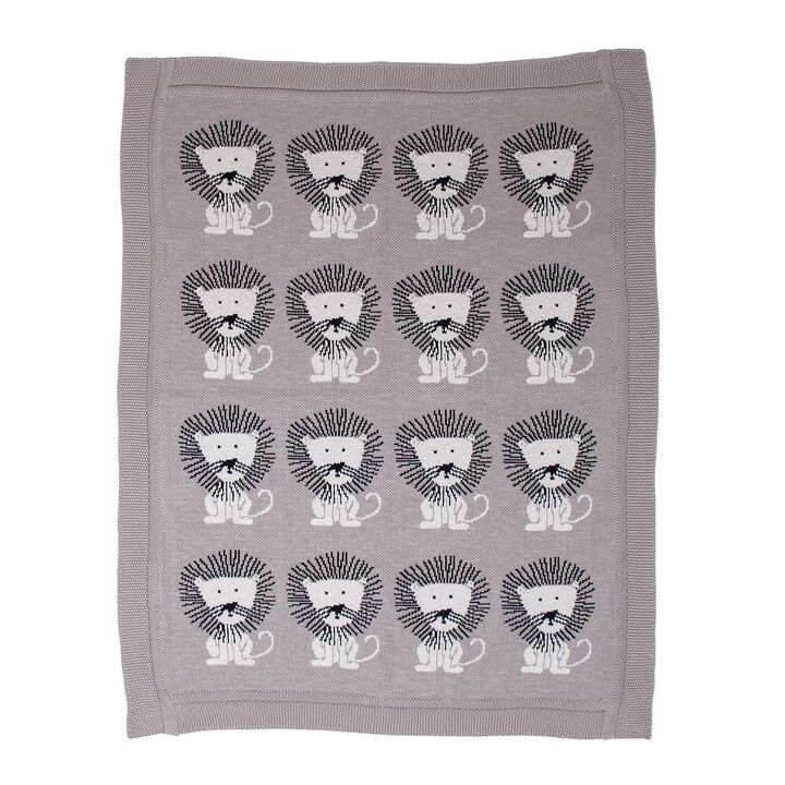 Grey Lots Of Lions Woven Knitted Baby Blanket
