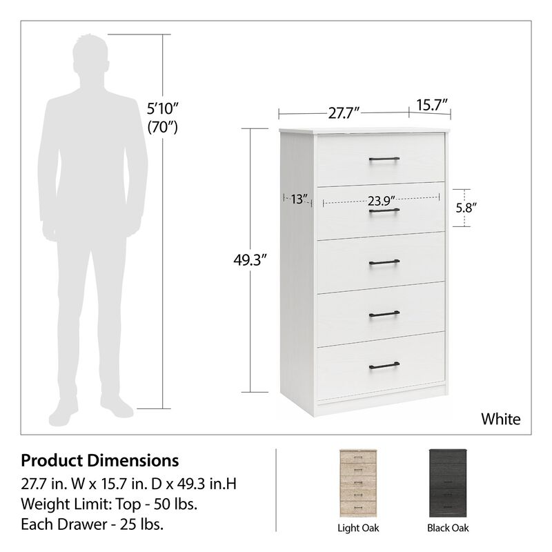 BrEZ Build Pearce Tall 5 Drawer Dresser