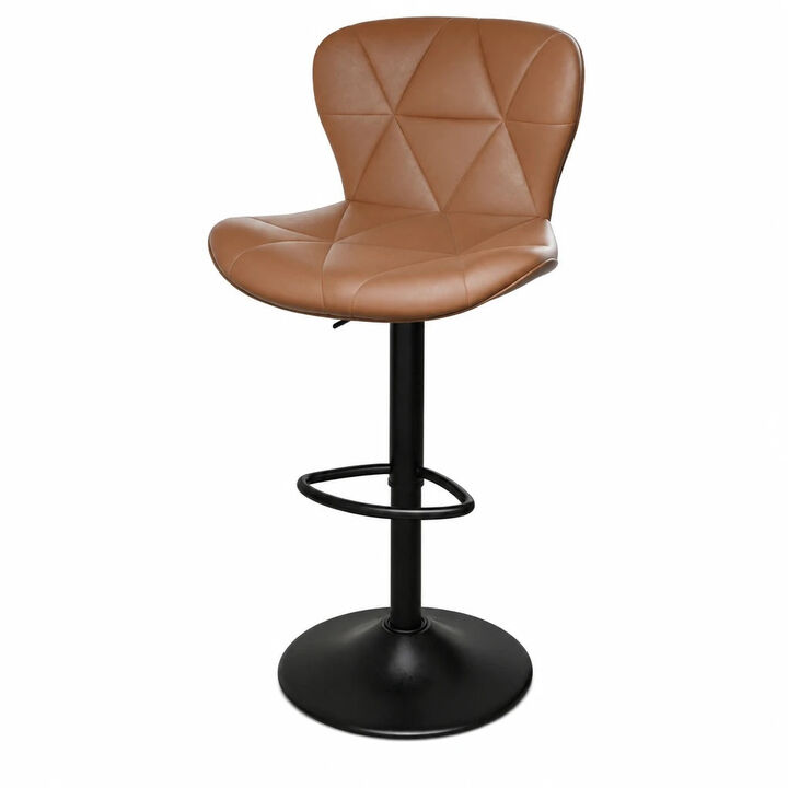 Faux Leather Swivel Bar Stools Set of 2, Adjustable Counter Height Kitchen Chairs, Iron Frame High Backrest 360&deg; Barstools for Kitchen Counter, Outdoor