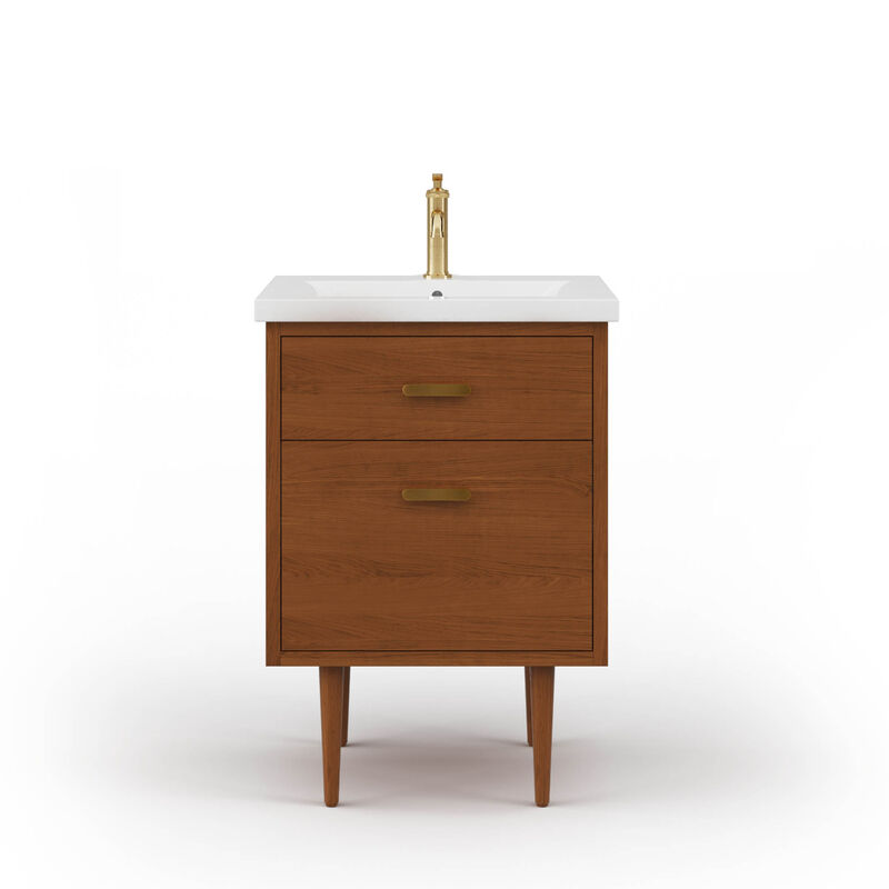 Brandy 24 In. Integrated Ceramic Sink Top Vanity in Honey Walnut