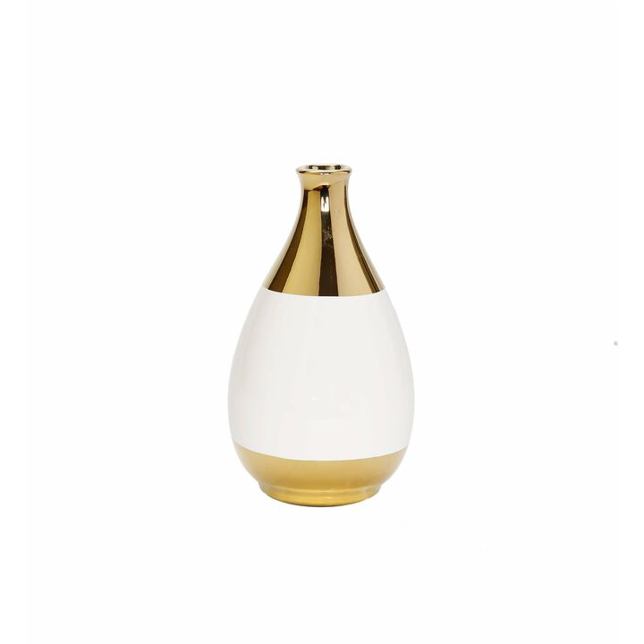 Gold and White Bud Vase with Narrow Opening