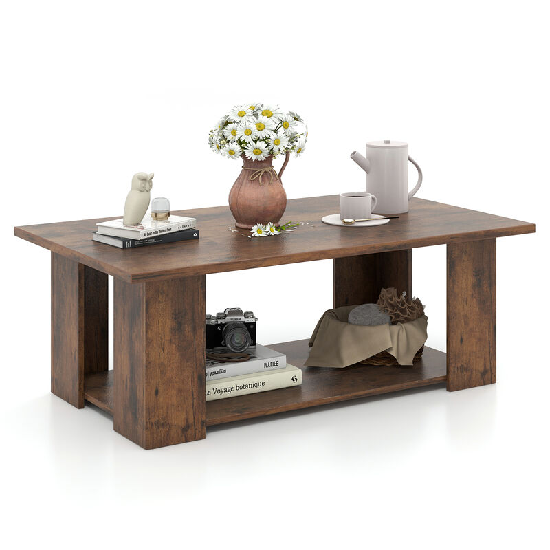 2-Tier  Wood Coffee Table with Storage Shelf for Living Room or Lounge