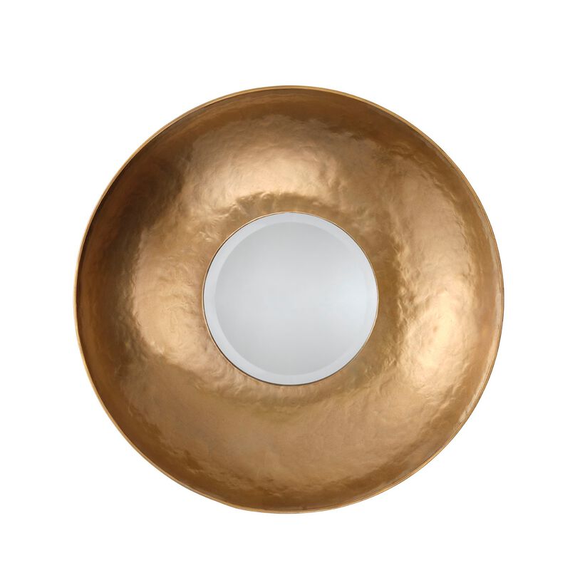 Rea Decorative Wall Mirror, 27 Inch Round Burnished Gold Frame - Benzara