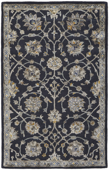 HomeRoots 8' X 10' Blue Silver And Gray Floral Hand Tufted Area Rug