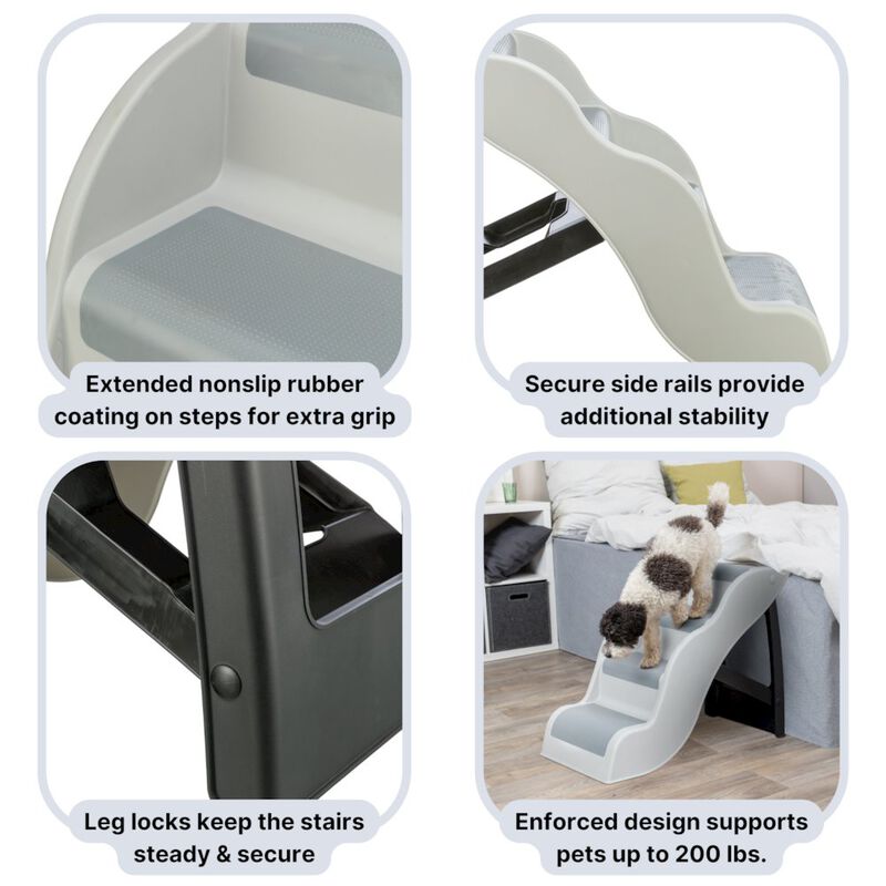 TRIXIE 4-Step Pet Stairs, Lightweight and Collapsible Steps Ideal for Dogs & Cats, Gray image number 4