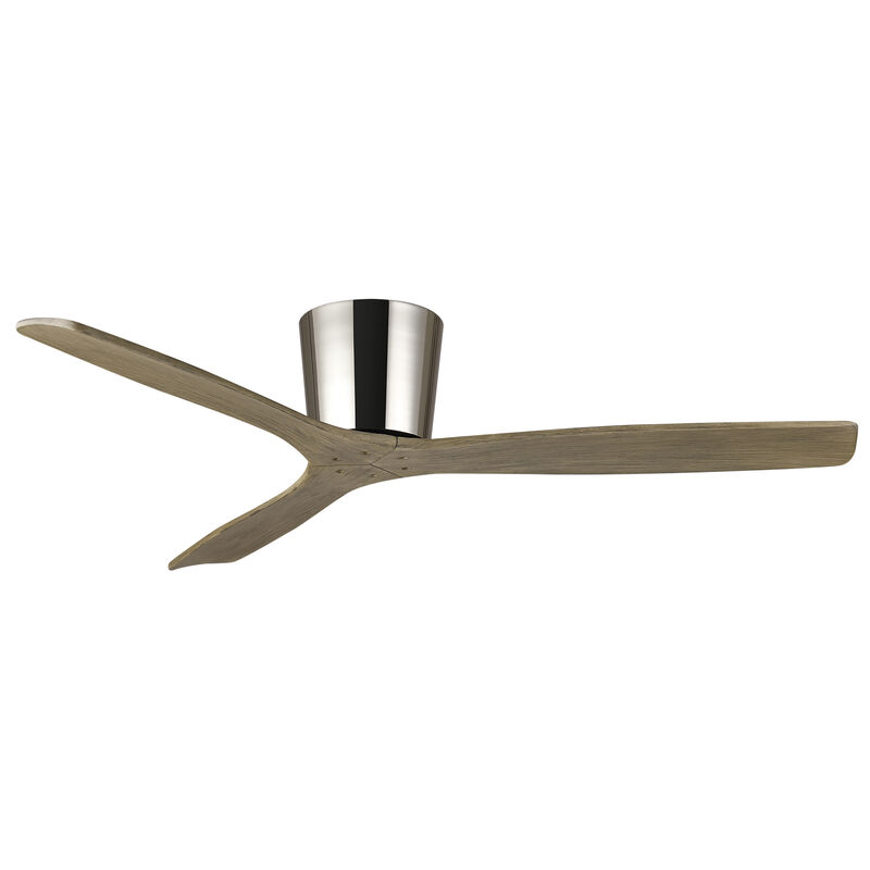 54 in. Polish Nickel Solid Wood Blades Flush Mount Ceiling Fan with Remote without Light