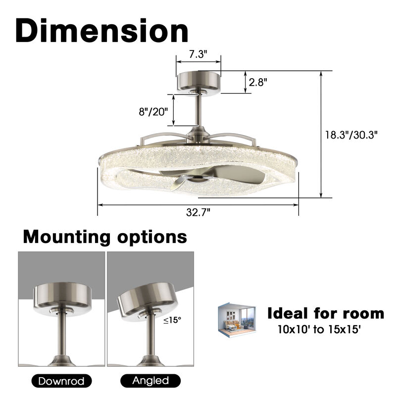 33 in. Sand Nickel Caged Ceiling Fan with Resin Light Shade and Remote