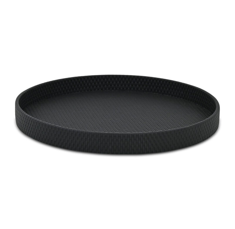 HomeRoots 15" Black Faux Wicker Round Serving Tray image number 0