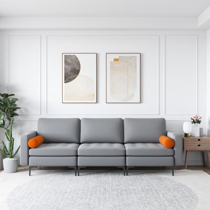 Hivvago Modular 3-Seat Sofa Couch with Socket USB Ports and Side Storage Pocket. image number 1