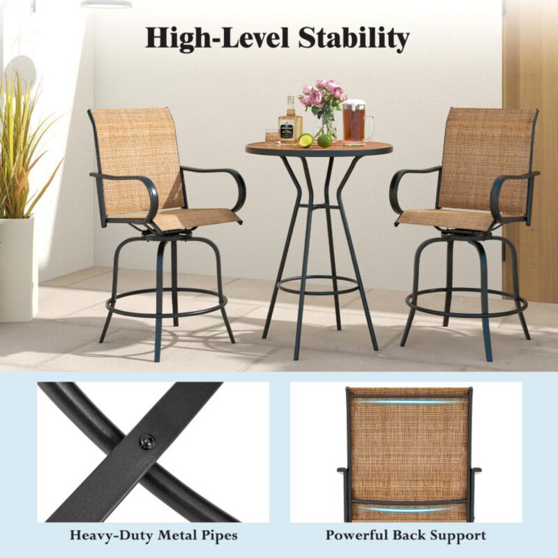 Hivvago 2 Pieces 360 Rotating Bar Stool Set with Armrests for Patio