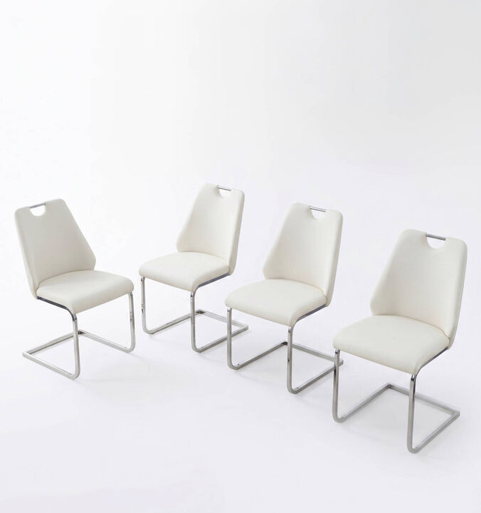 Set of 4 PU leather dining chairs rectangular high back solid back dining chair with pull ring modern kitchen dining chairs wipe clean