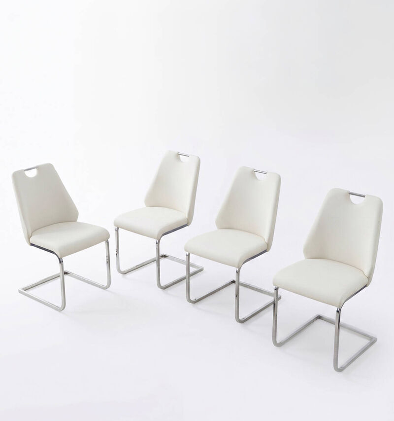 Set of 4 PU leather dining chairs rectangular high back solid back dining chair with pull ring modern kitchen dining chairs wipe clean image number 0